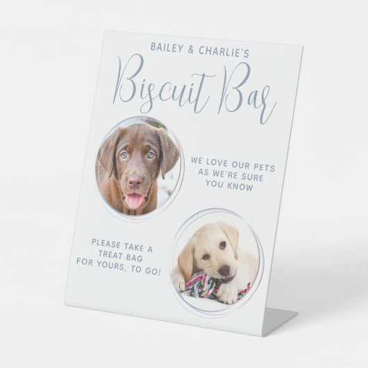 犬結婚式の引き出物ダスティブルーペットフォトビスケットバー 台座サイン (正面)