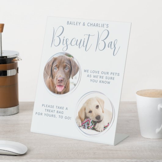 犬結婚式の引き出物ダスティブルーペットフォトビスケットバー 台座サイン (インサイチュ)