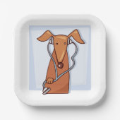 犬聞と音楽のヘッドフォンおもしろいアップ ペーパープレート (正面)