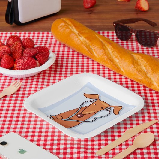 犬聞と音楽のヘッドフォンおもしろいアップ ペーパープレート