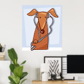 犬聞と音楽のヘッドフォンおもしろいアップ ポスター (ホームオフィス)