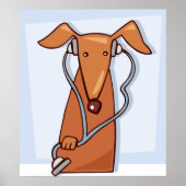 犬聞と音楽のヘッドフォンおもしろいアップ ポスター (正面)