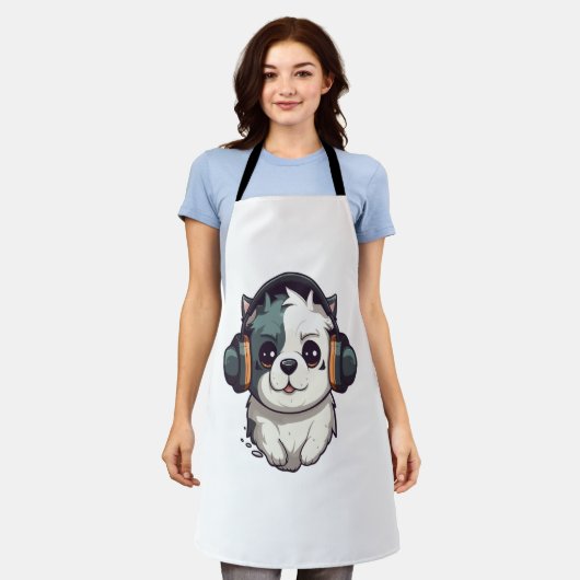 犬聞は音楽に合う エプロン (着用した状態)