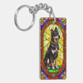 犬芸術的ステンドグラスポートレート キーホルダー (正面左)