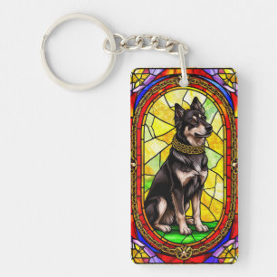 犬芸術的ステンドグラスポートレート キーホルダー
