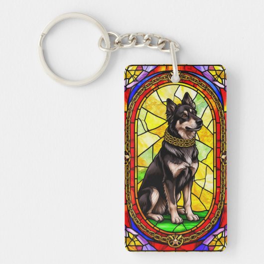 犬芸術的ステンドグラスポートレート キーホルダー (正面)
