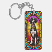 犬芸術的ステンドグラスポートレート キーホルダー (正面左)