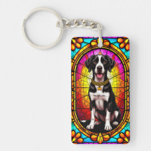 犬芸術的ステンドグラスポートレート キーホルダー