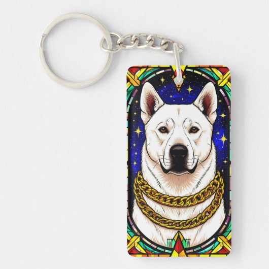 犬芸術的ステンドグラスポートレート キーホルダー (正面)