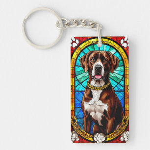 犬芸術的ステンドグラスポートレート キーホルダー