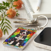 犬芸術的ステンドグラスポートレート キーホルダー (正面右)