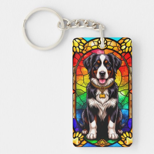 犬芸術的ステンドグラスポートレート キーホルダー (正面)