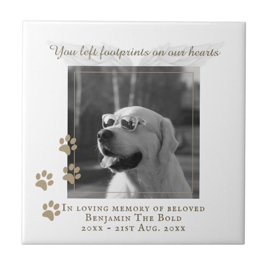 犬記念写真プラーク文字付きセラミックタイル タイル (正面)