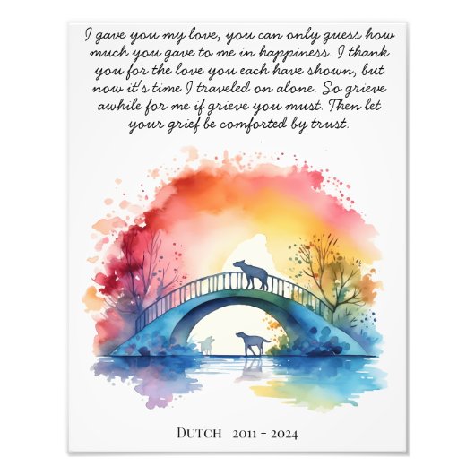 犬記念贈答品ペットロス悔やみや弔慰詩 フォトプリント            (正面)