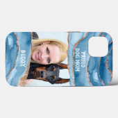 犬誇りを持った母フォトエレガントモダングリッター青 Case-Mate iPhoneケース (裏面 (横))