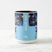 犬読の大きな本のカスタマイズ可能なスローガン ツートーンマグカップ (中央)