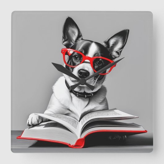 犬読の本 スクエア壁時計 (正面)