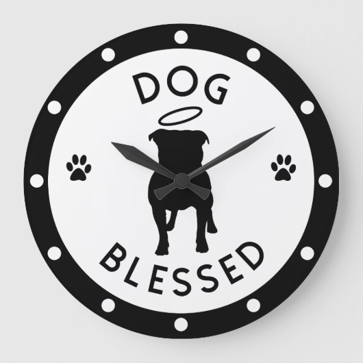 "犬賛美"ピットブルエンジェル壁時計 ラージ壁時計 (正面)