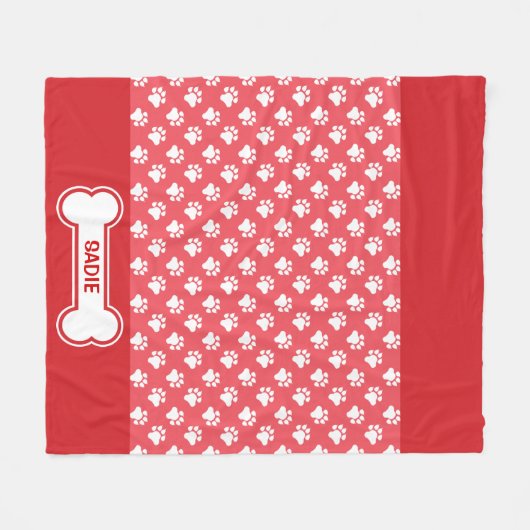 犬赤と白の足と骨の名前 フリースブランケット (正面(横))