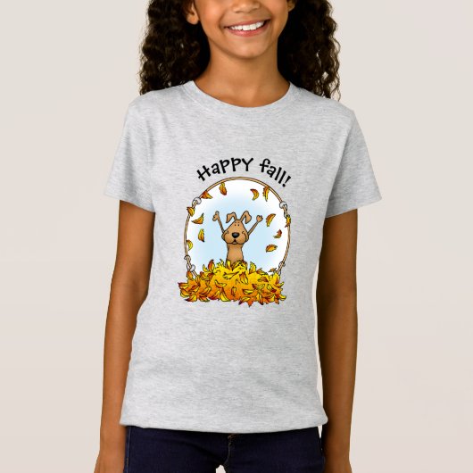 犬遊が積み重なった紅葉 – かわいい秋 Tシャツ (正面)