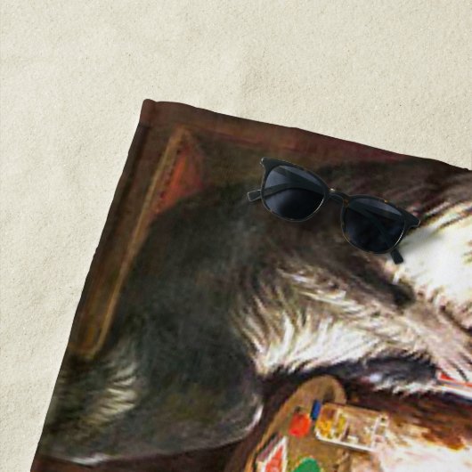 犬遊のトランプのポーカーが困っている友人 ビーチタオル (インサイチュ)