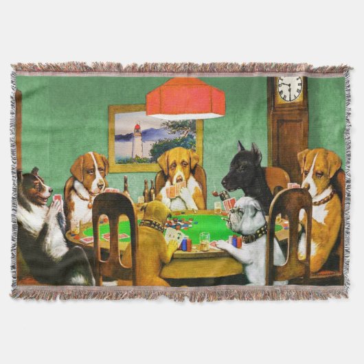 犬遊のトランプのポーカー織ブランケット54 x 38 スローブランケット (正面)