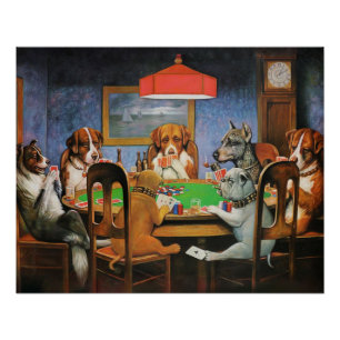 犬遊のトランプのポーカーby C.M. Coolidge ポスター