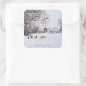 犬遊の冬の雪景色絵画風景 スクエアシール (バッグ)