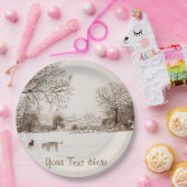 犬遊の冬の雪景色絵画風景 ペーパープレート (パーティー)