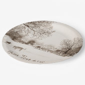 犬遊の冬の雪景色絵画風景 ペーパープレート (アングル)