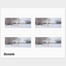 犬遊の冬の雪景色絵画風景 長方形シール