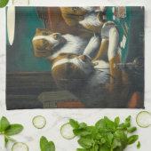 犬遊トランプのポーカー(動物カードゲーム) キッチンタオル (折り畳み)