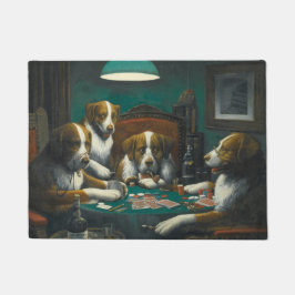 犬遊トランプのポーカー(動物カードゲーム) ドアマット