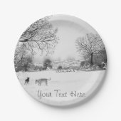 犬遊雪景色 ペーパープレート (正面)