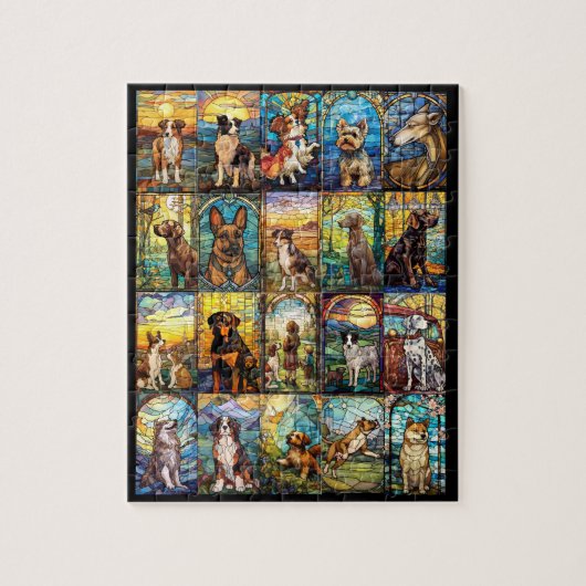 犬違うの品種ステンドグラス様式 ジグソーパズル (縦)