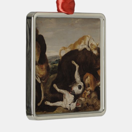 犬間のくまの狩りまたは、戦いおよびくま メタルオーナメント (右)