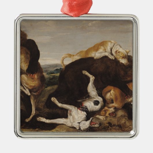 犬間のくまの狩りまたは、戦いおよびくま メタルオーナメント (正面)