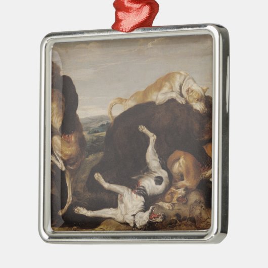 犬間のくまの狩りまたは、戦いおよびくま メタルオーナメント (左)