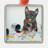犬間抜けの毛得が絵を描い メタルオーナメント (正面)