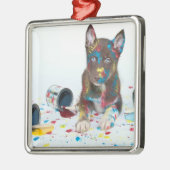 犬間抜けの毛得が絵を描い メタルオーナメント (左)