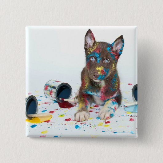 犬間抜けの毛得が絵を描い 缶バッジ (正面)