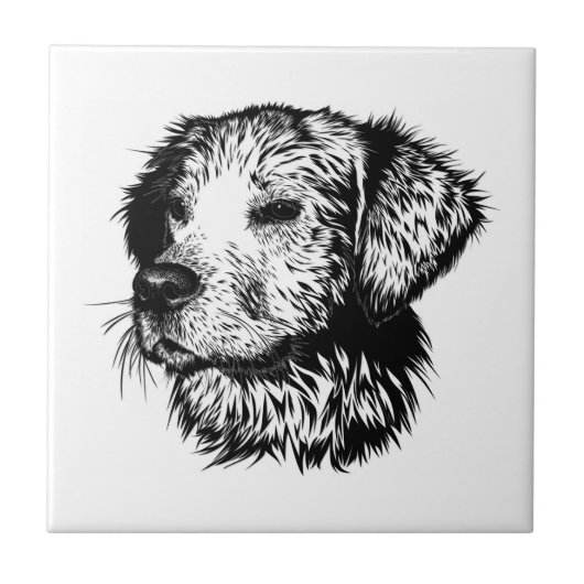 犬頭のスケッチ タイル (正面)