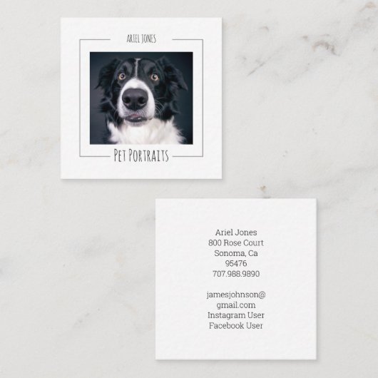 犬顔ペットポートレート写真家 スクエア名刺 (正面/裏面)