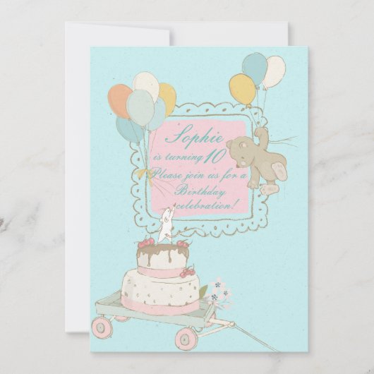 犬飛んでいると鳥 – 子供誕生日招待状 招待状 (正面)