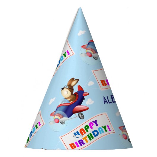 犬飛んでいる飛行機の誕生日パーティーハット パーティーハット (左)