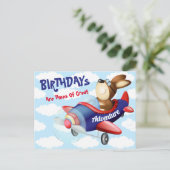 犬飛んでいる飛行機誕生日葉書 ポストカード (スタンド正面)