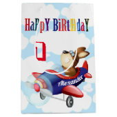 犬飛んでいる飛行機 |少年の誕生日 ミディアムペーパーバッグ (正面)