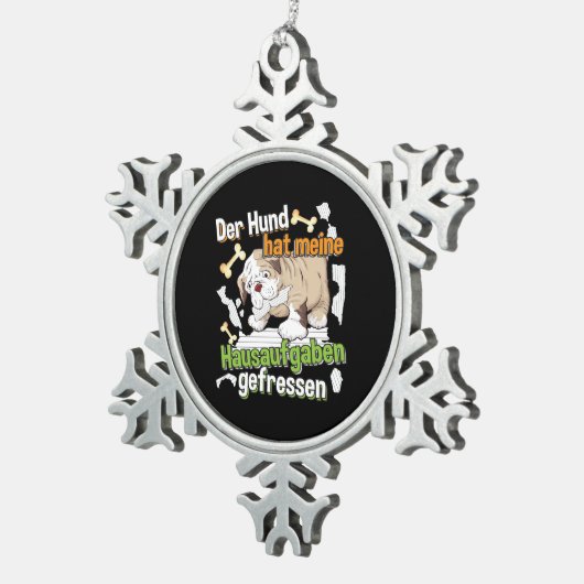 犬食べの宿題 – 学のドイツ語引用文 スノーフレークピューターオーナメント (右)