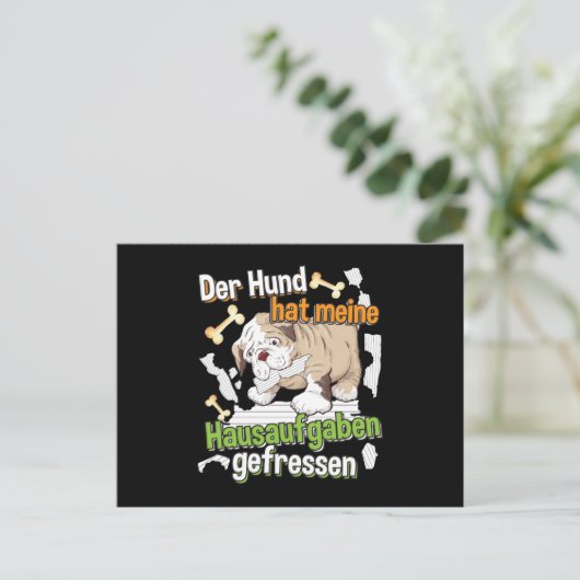 犬食べの宿題 – 学のドイツ語引用文 ポストカード (スタンド正面)