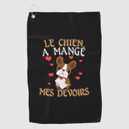 犬食べの宿題 – 学のフランスの引用文 ゴルフタオル (正面)